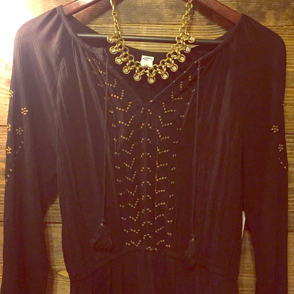 Black maxi dress with gold detailing